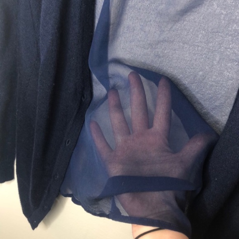 Navy Sheer Back Wool Cardigan - Picture 4 of 8